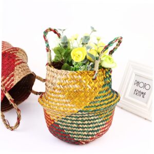 Woven Linen Basket Storage Container Multipurpose Vase Double Thicken Handle Storage Bin for Home Organization Decorative Linen Basket Planter