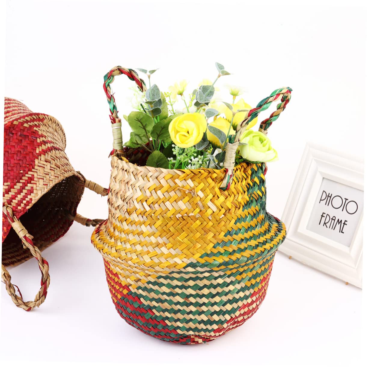 Woven Linen Basket Storage Container Multipurpose Vase Double Thicken Handle Storage Bin for Home Organization Decorative Linen Basket Planter