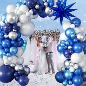 94Pcs Blue Balloon Garland Arch Kit Navy Blue Silver White Balloons Garland Kit with Metallic 4D Star Foil Balloon Birthday Party Balloons for Boys Men Baby Shower Wedding Graduation Party Decoration