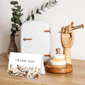 AnyDesign 36 Pack Fall Thank You Cards Bulk Vintage Brown Floral Greeting Cards with Envelopes Stickers Retro Flower Leaves Blank Note Cards for Fall Wedding Baby Shower Birthday, 6 Design