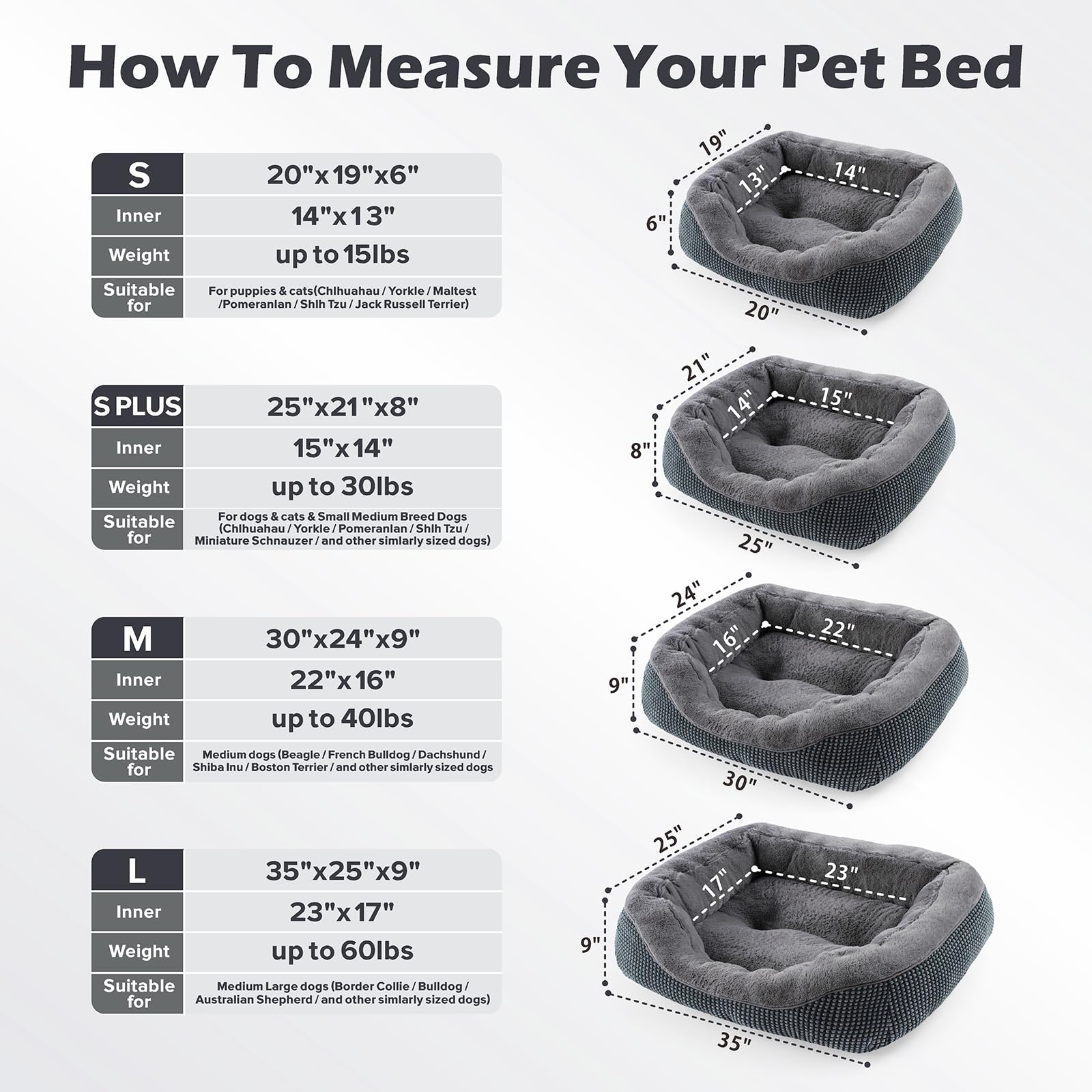 INVENHO Small Dog Bed for Small Dogs, Cat Beds for Indoor Cats Washable, Orthopedic Dog Bed, Warming Soft Calming Sleeping Puppy Bed Durable Pet Bed with Anti-Slip Bottom S(20"x19"x6")