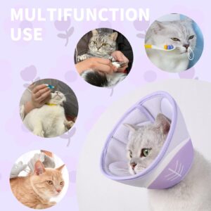 WZ PET Cat Recovery Collar Cone,Adjustable Cat Cone Collar Soft,Cone for Cat After Surgery,Kitten Cone,Purple,M