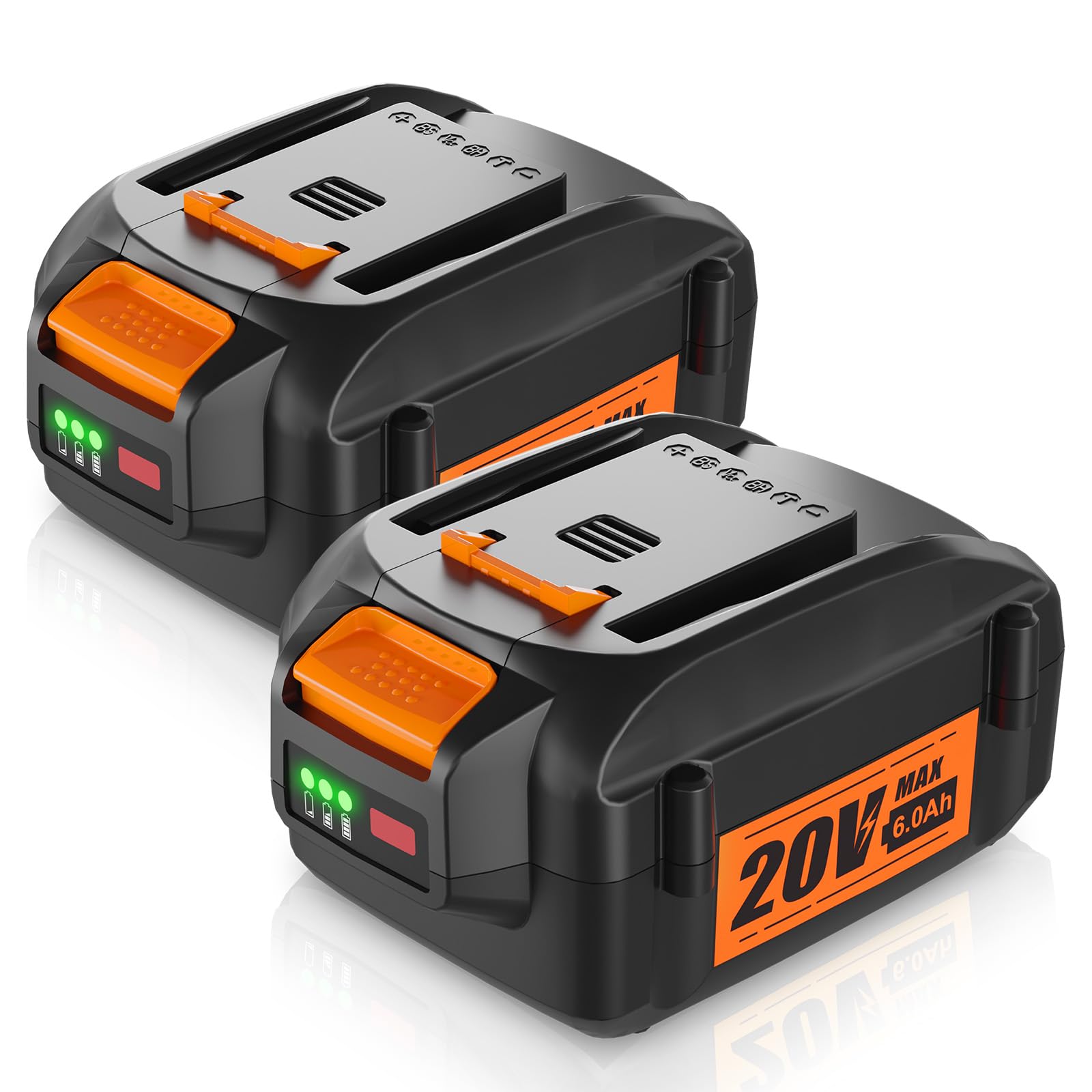 NEPOWILL 2Packs 20V 6.0Ah Replacement Battery for Worx 20V Battery, Compatible with Worx Battery WA3578 WA3575 WA3520 WA3525 Fit for Worx 20V Cordless Tools WG630, WG322, WG543, WG163