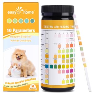 easy@home pet diabetes uti urine test strips 50 counts, 10-in-1 dog & cat urinalysis kit testing glucose/blood/ketone/bilirubin/ph/protein/urobilinogen/nitrite/leukocytes/sg