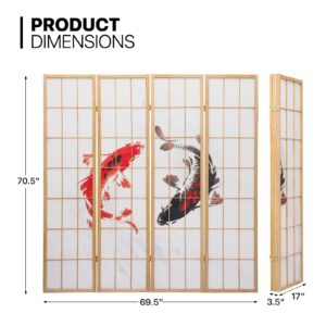 MoNiBloom Japanese Room Dividers 4-Panel Lifelike Koi Fish Decor Shoji Screen, 5.9 ft Portable Room Separating Divider, Free-Standing Oriental Decorative Privacy Screen for Home Office Changing Room