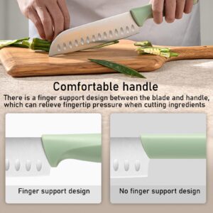 Kitchen Knife Set, 5 Pcs Green Professional Chef Knife Set with Block, Super Sharp Stainless Steel Cooking Knife Set Contains Round Stand, Knives, Scissors for Home Restaurant Apartment