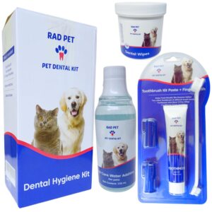 radpet advanced dental hygiene kit for cats & dogs - complete oral care with toothbrush, enzymatic toothpaste, dental wipes, & water additive vet formulated pet toothpaste kit