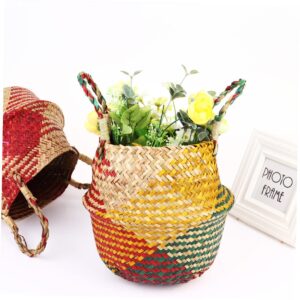 Woven Linen Basket Storage Container Multipurpose Vase Double Thicken Handle Storage Bin for Home Organization Decorative Linen Basket Planter