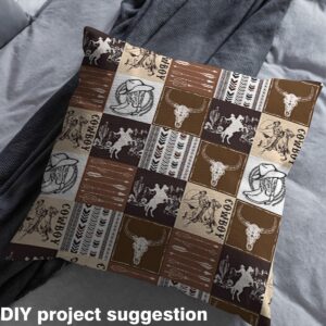 Western Cowboy Fabric by The Yard Cow Skull Cowboy Boots Hat Decor Fabric for Sewing Lovers Brown Grid Wild Cactus Tribal Arrow Fabric for DIY Upholstery and Home Accents 1 Yard