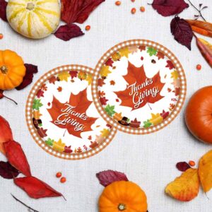 OBENIM HALIM 24 pcs Thanksgiving Fall Paper Plates Autumn Leaves Design Dessert Paper Plates For Disposable Holiday Thanks Theme Party Dinnerware