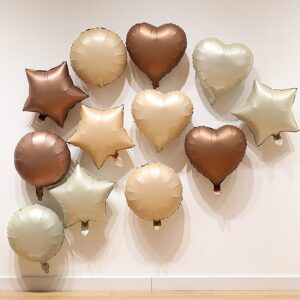 KALOR 18 Inch Brown Heart Mylar Balloons, 10 Pcs Love Foil Balloons, Heart Shaped Balloons for Engagement, Bridal Shower and Birthday Party Decorations