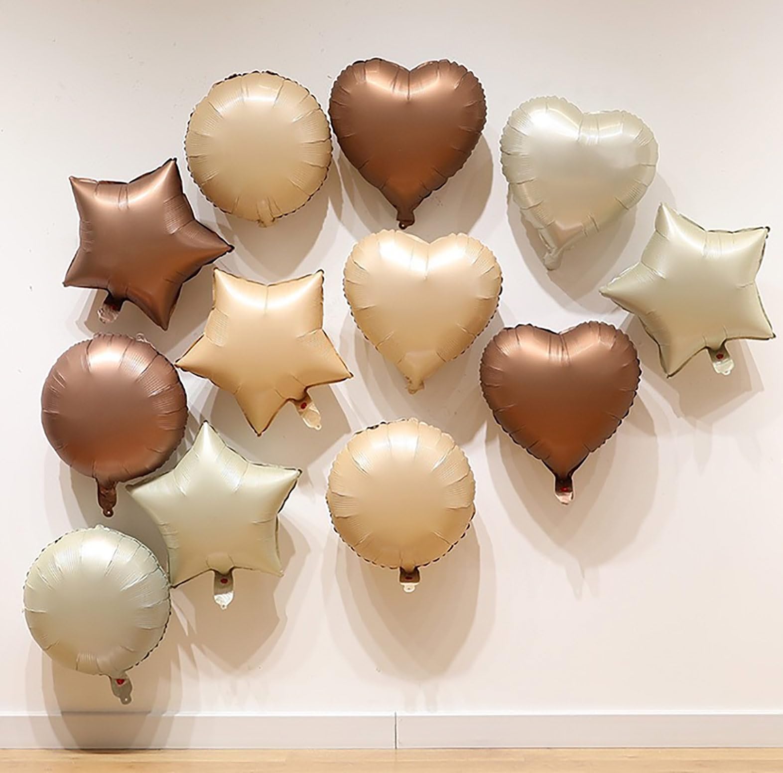 KALOR 18 Inch Brown Heart Mylar Balloons, 10 Pcs Love Foil Balloons, Heart Shaped Balloons for Engagement, Bridal Shower and Birthday Party Decorations