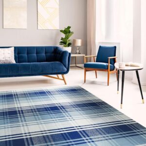 eorc area rugs for living room & home décor – non-slip hand-woven wool a blue plaid oriental rug provides comfort & beauty, indoor floor area rug for bedroom, dining room, & offices 5ft x 8ft, blue