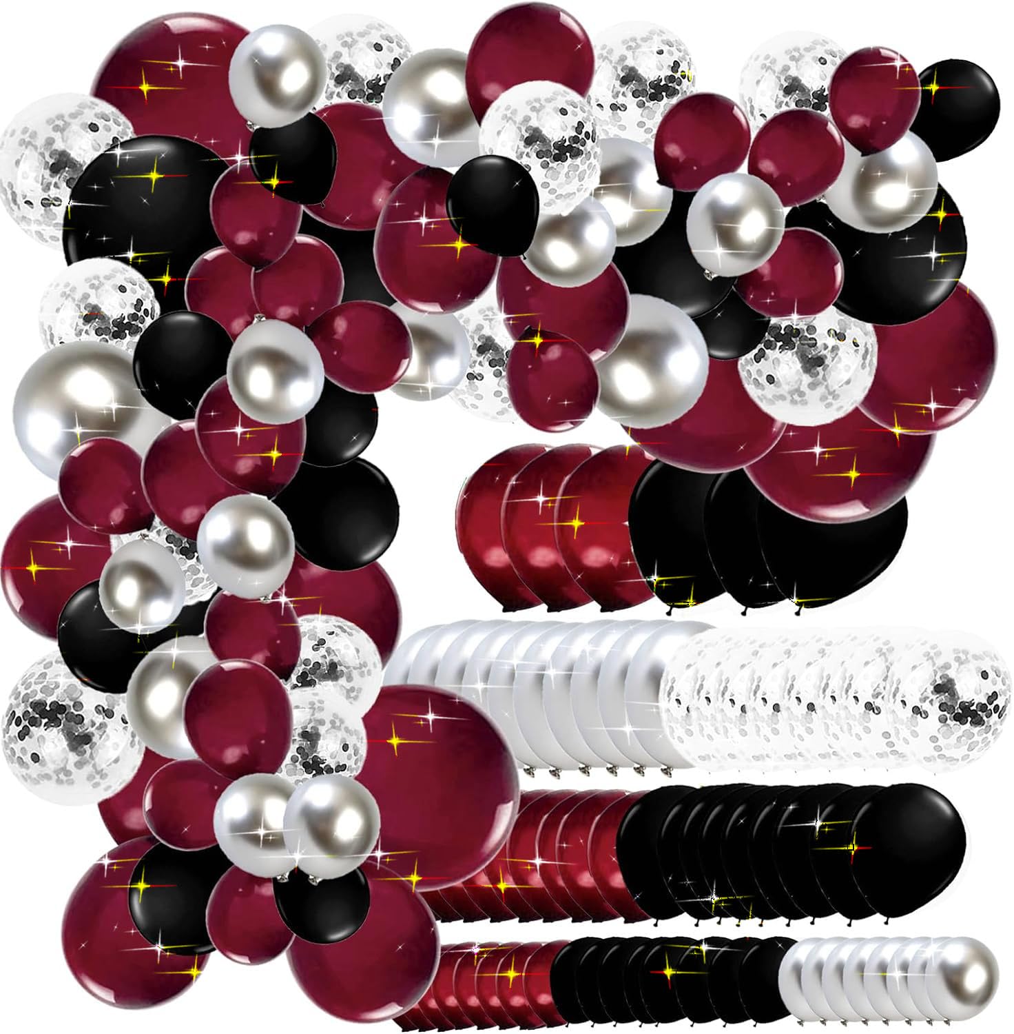 Graduation Party Decorations Maroon Black 2024/Burgundy Black Graduation Decorations Class of 2024/Burgundy Black Balloons/114Pcs Burgundy Silver Black Balloon Birthday Wedding/Maroon Black Birthday