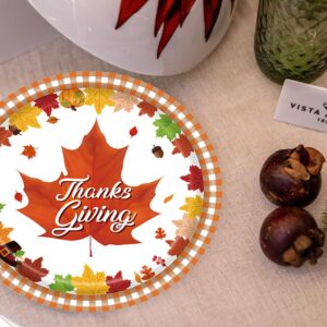 OBENIM HALIM 24 pcs Thanksgiving Fall Paper Plates Autumn Leaves Design Dessert Paper Plates For Disposable Holiday Thanks Theme Party Dinnerware