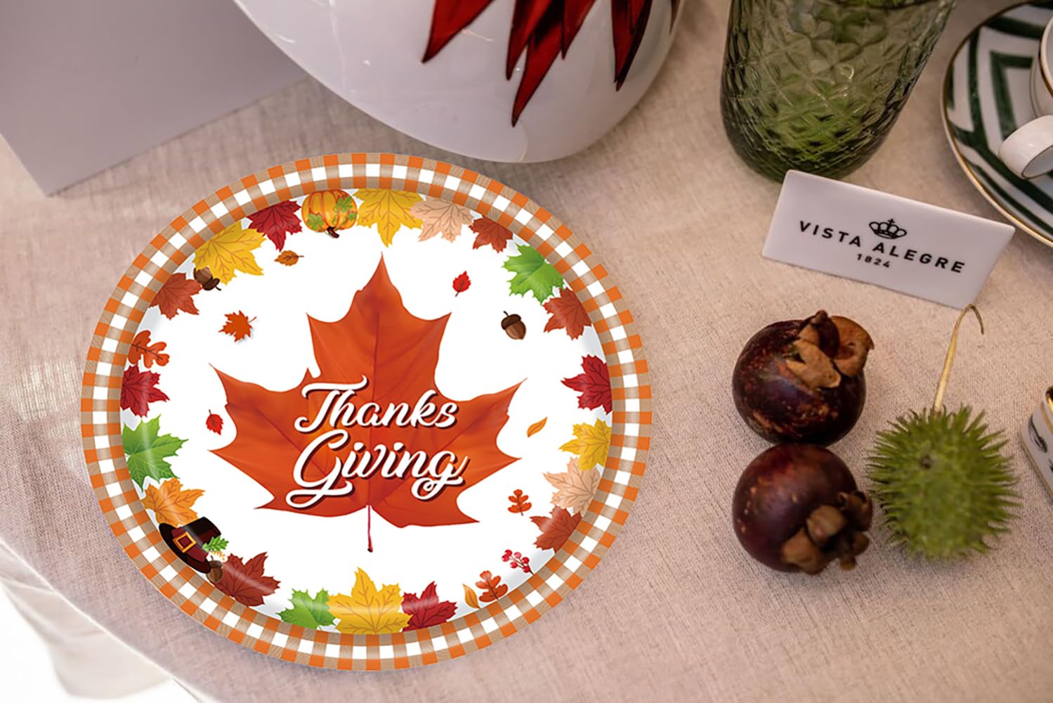 OBENIM HALIM 24 pcs Thanksgiving Fall Paper Plates Autumn Leaves Design Dessert Paper Plates For Disposable Holiday Thanks Theme Party Dinnerware