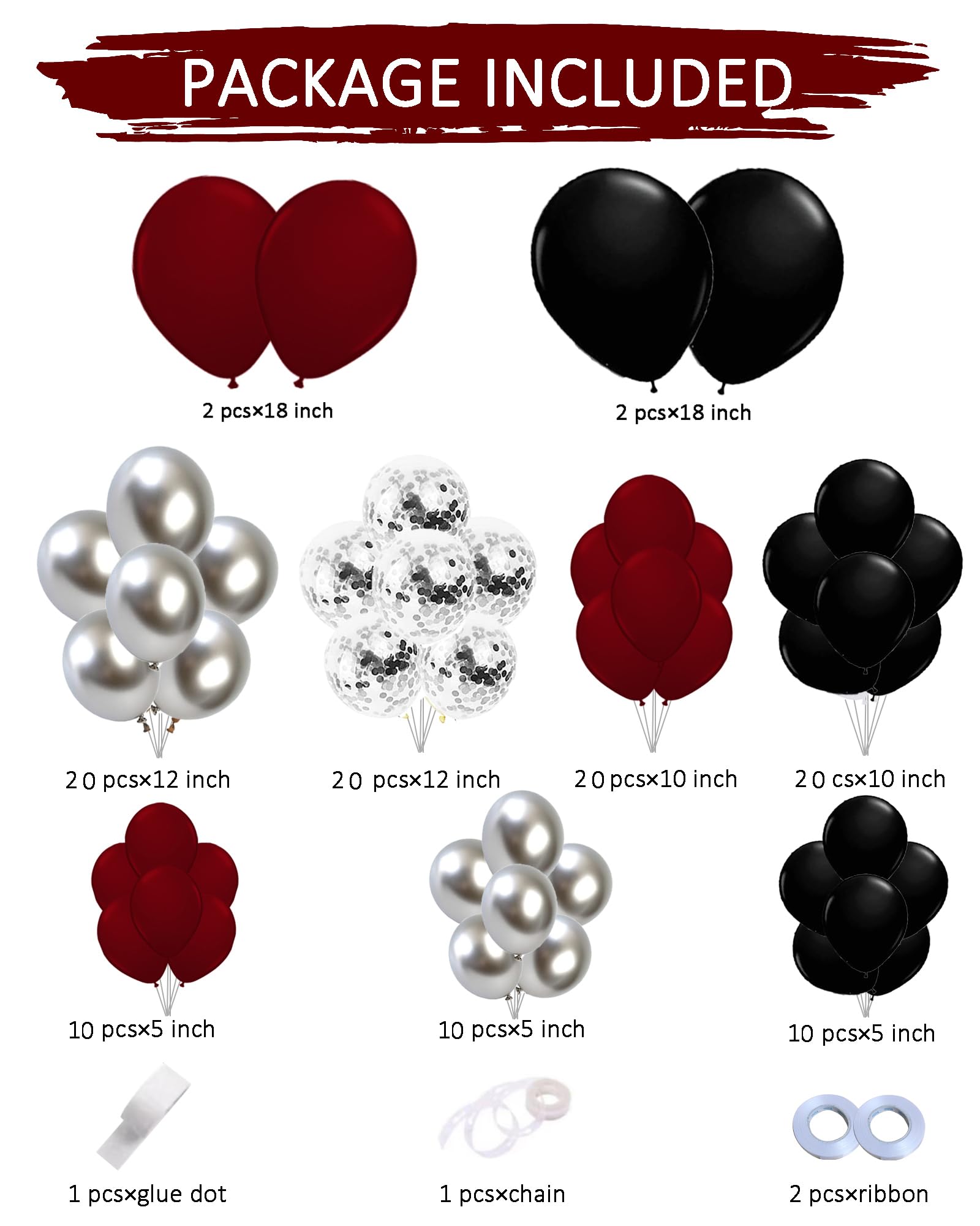 Graduation Party Decorations Maroon Black 2024/Burgundy Black Graduation Decorations Class of 2024/Burgundy Black Balloons/114Pcs Burgundy Silver Black Balloon Birthday Wedding/Maroon Black Birthday