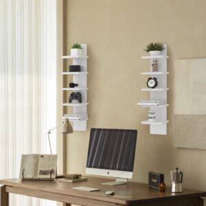 Homaterial 5 Tier Wall Shelves - White Vertical Book Shelf for Wall Storage, Modern Floating Shelves for Bedroom Living Room Vanity