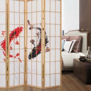 MoNiBloom Japanese Room Dividers 4-Panel Lifelike Koi Fish Decor Shoji Screen, 5.9 ft Portable Room Separating Divider, Free-Standing Oriental Decorative Privacy Screen for Home Office Changing Room