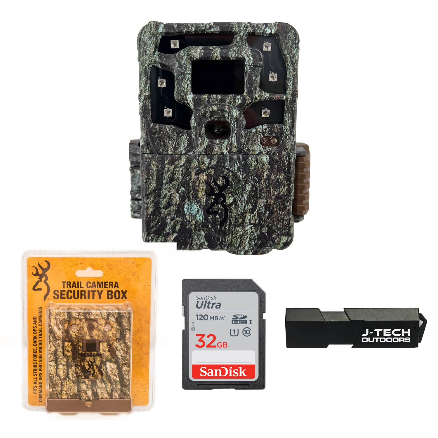 Browning Strike Force Pro X 1080 Trail Game Camera Bundle Includes Sub Micro Security Box + 32GB Memory Card + J-TECH Card Reader (24MP) | BTC5PX1080