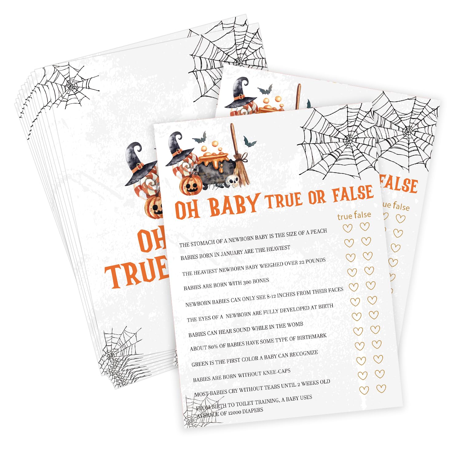 Halloween True or False Game, Halloween Game for Baby Shower, Baby Shower Decorations, Fall Gender Reveal Party Supplies, 30 Game Cards and 1 Answer Key - WY09