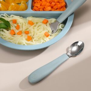 CoixFoam 8 Pieces Toddler Utensils, Toddler Safe Silverware Set With Food Grade Silicone Hanlde, 18/8 Stainless Steel, Perfect Length For New Self Feeders, Dishwasher Safe