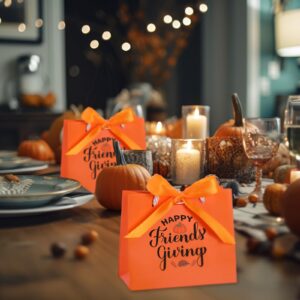 Tenceur 25 Sets Thanksgiving Gift Bags Friendsgiving Party Favor Orange Gift Bags with Handles Small Candy Bag with Bow Ribbon Friends Thanks Giving Party Gift Bag for Friend Guest, 5.51x4.72x2.36''