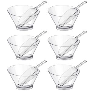 sawysine 12 pcs plastic clear serving bowls with kitchen plastic scoops salad serving bowls popcorn scoops angled candy bowl for salad cooking parties, 210 ml