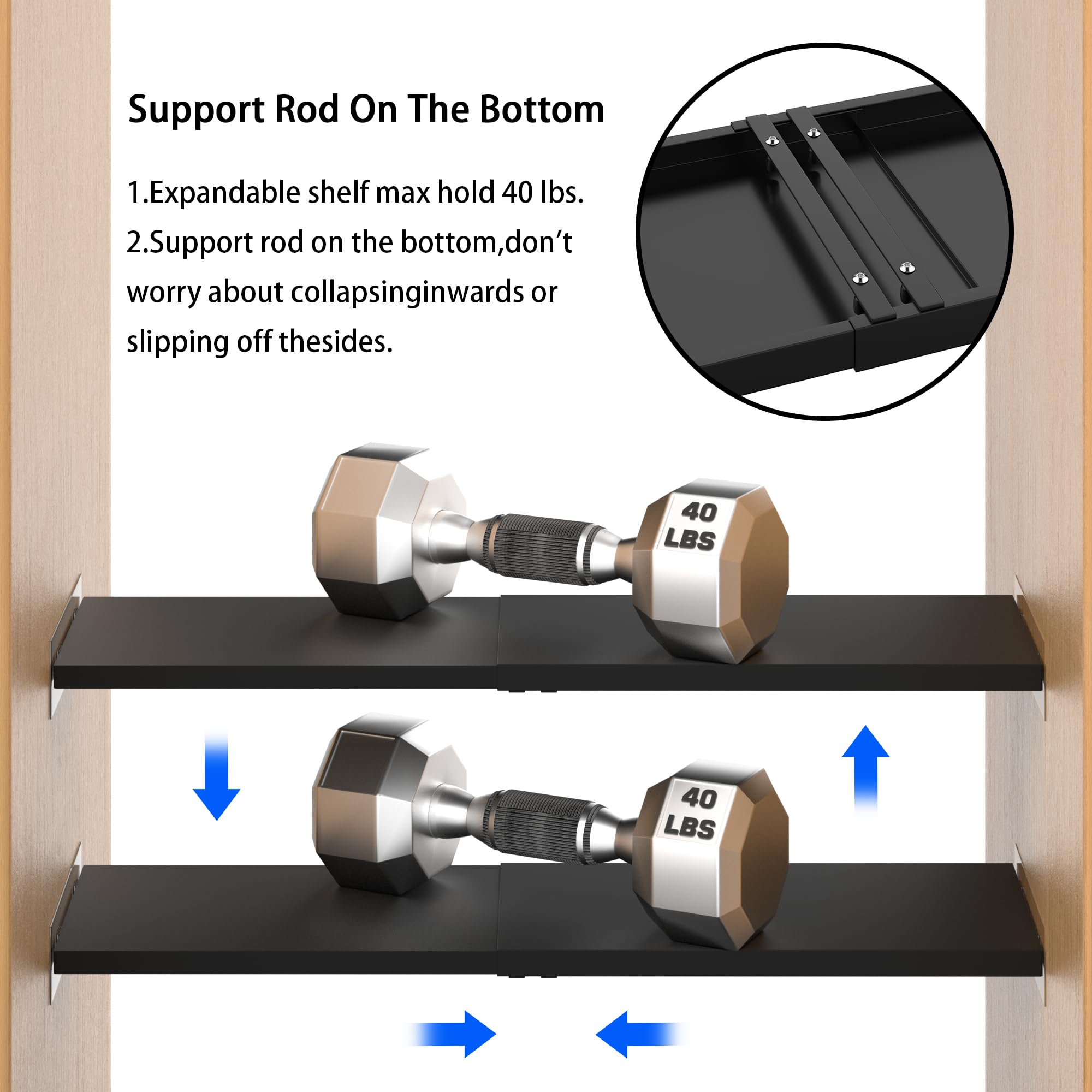 SlimmKISS Expandable Closet Tension Shelf, Metal Storage Rack Organizer DIY Divider Separator for Cabinet Wardrobe Cupboard Kitchen (2 Pack- W:7.87" x L: 17 "~ 31")