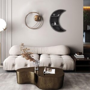 TREETDOBV Wall Mounted Moon Shelf Decor, Wall Hanging Wooden Floating Shelves, Rustic Black Moon Shelf Solid Wood Moon Shaped Storage Rack for Home Office Bedroom Living Room Decor(L)