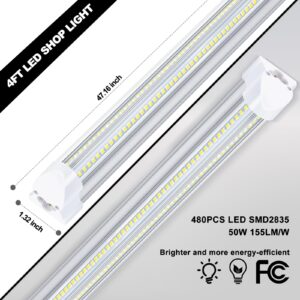 Gugsey LED Shop Lights - 4FT 50W LED Light Fixture, 4 Foot High Output 7750Lumen, 6000K, Clear Cover, V-Shape Linkable, Plug and Play, T8 LED Tube Light for Garage, Workshop (10 Pack)