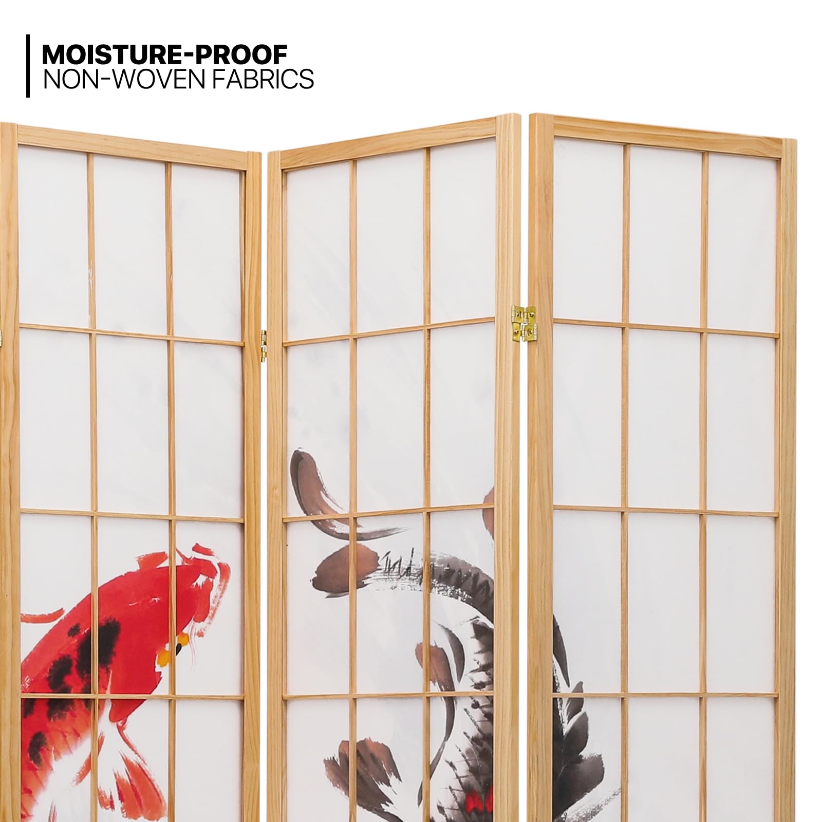 MoNiBloom Japanese Room Dividers 4-Panel Lifelike Koi Fish Decor Shoji Screen, 5.9 ft Portable Room Separating Divider, Free-Standing Oriental Decorative Privacy Screen for Home Office Changing Room