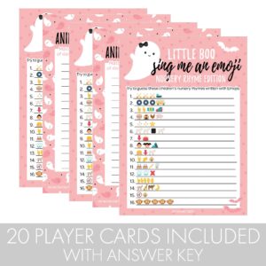 DISTINCTIVS Pink A Little Boo is Almost Due Girl Baby Shower Games - Animal Pregnancy and Emoji Picture Guessing Game (2 Game Bundle) - 20 Dual Sided Cards, Halloween Baby Shower