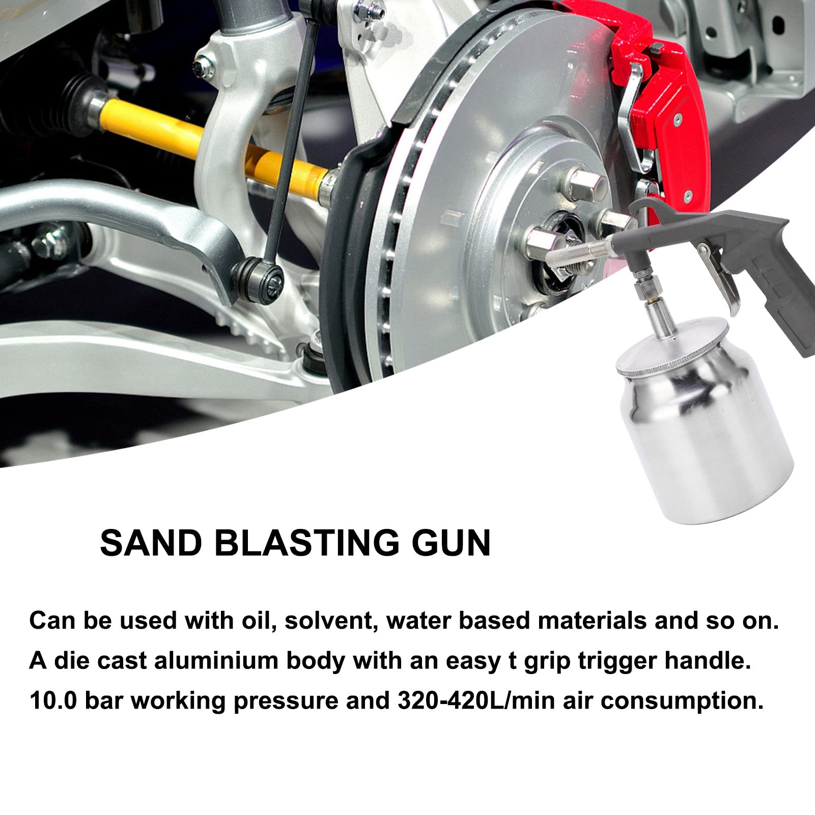 NDNCZDHC Sandblaster Gun Kit, 10.0 Bar High Pressure Air Sand Blaster Gun Aluminium Alloy Handheld Sandblasting Spray Gun Tool with 750CC Aluminium Pot for Sanding, Sandblasting, Polishing