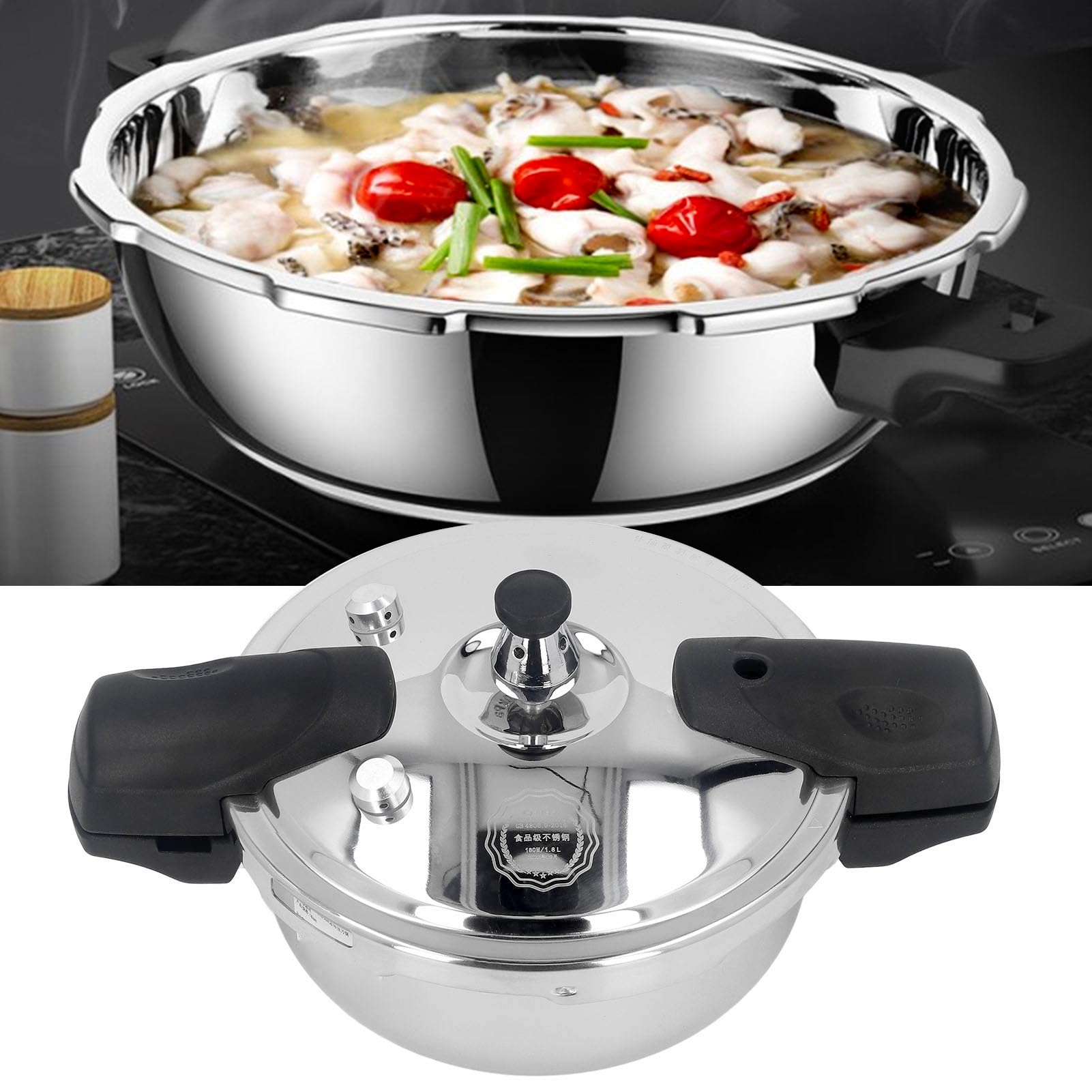 Stainless Steel Pressure Cooker, 1.6 Quart Mini Pressure Cooker Safe Explosion Proof 1.8L Pressure Cooker Oyster Fish Head Pot for Gas Stove Induction Cooker