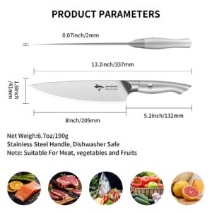 MAD SHARK Chef Knife 8 inch Kitchen Chef's Knife Ultra Sharp Cooking Knife, German Stainless Steel, Ergonomic Handle Design, Christmas Gifts for Women Men, Sliver