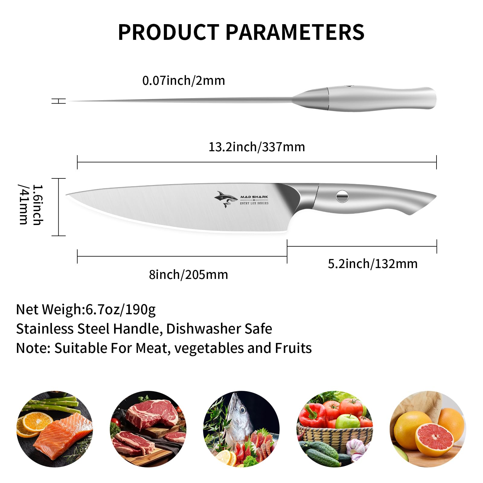 MAD SHARK Chef Knife 8 inch Kitchen Chef's Knife Ultra Sharp Cooking Knife, German Stainless Steel, Ergonomic Handle Design, Christmas Gifts for Women Men, Sliver