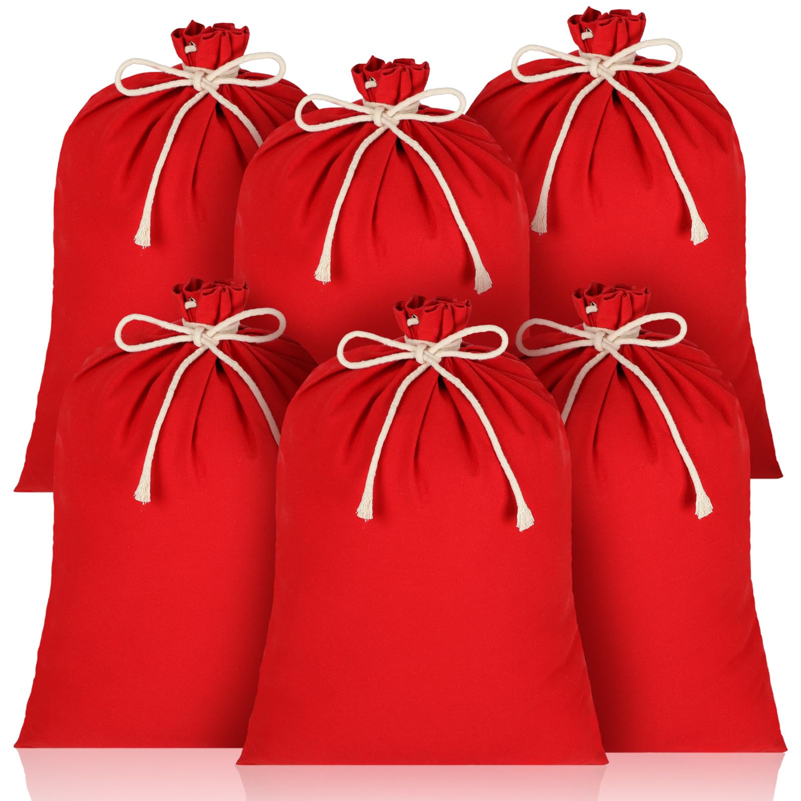 Newwiee 6 Pcs Large Christmas Canvas Gift Bag 26.7 x 19.7 Inch Santa Sublimation Blank Red Bag Reusable Canvas Drawstring Bag Xmas Canvas Sacks for DIY Presents Package Storage Party Supplies