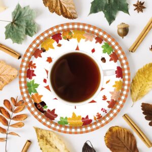 OBENIM HALIM 24 pcs Thanksgiving Fall Paper Plates Autumn Leaves Design Dessert Paper Plates For Disposable Holiday Thanks Theme Party Dinnerware