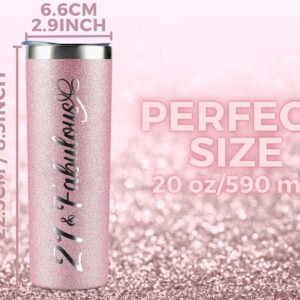 Onebttl 21st Birthday Gifts for Women, Girl, Her - 21 and Fabulous -20oz/590ml Stainless Steel Insulated Glitter Tumbler with Straw, Lid, Message Card - (Rose Gold)