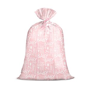 loveinside jumbo large plastic gift bag, baby girl design plastic bag with tag and tie for birthday, baby shower and holiday - 56" x 36", 1 pcs - baby pink