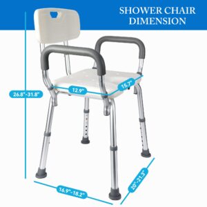 U Shower Chair Seat for Senior up to 350lb Capacity with Padded Armrests for Bathtub Slip Resistant Shower Seat Adjustable Height Shower Chair