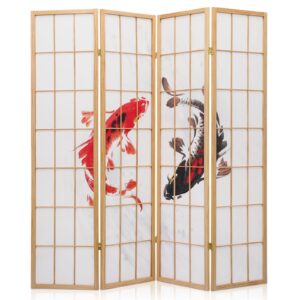 monibloom japanese room dividers 4-panel lifelike koi fish decor shoji screen, 5.9 ft portable room separating divider, free-standing oriental decorative privacy screen for home office changing room