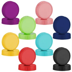 Plastic Canning Lids for Mason Jars (16 Pcs Regular-Mouth), Reusable Storage Caps w/Food-Grade Silicone Seal Rings, Colored Leak-proof Jar Lids by KapStrom