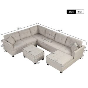 Merax Oversized Sectional Sofa with Storage Ottoman, U Shaped Sectional Couch