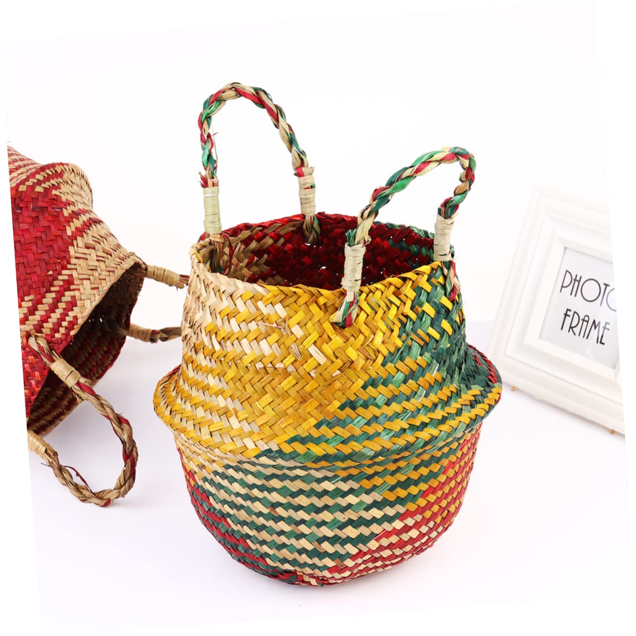 Woven Linen Basket Storage Container Multipurpose Vase Double Thicken Handle Storage Bin for Home Organization Decorative Linen Basket Planter