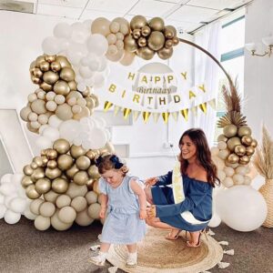 GYESXYW White and Gold Party Decorations, Sandy White Golden Birthday Decorations, Happy Birthday Banner, White Gold Birthday Sash and Confetti Balloons Birthday Decor for Women Girls Men Boys