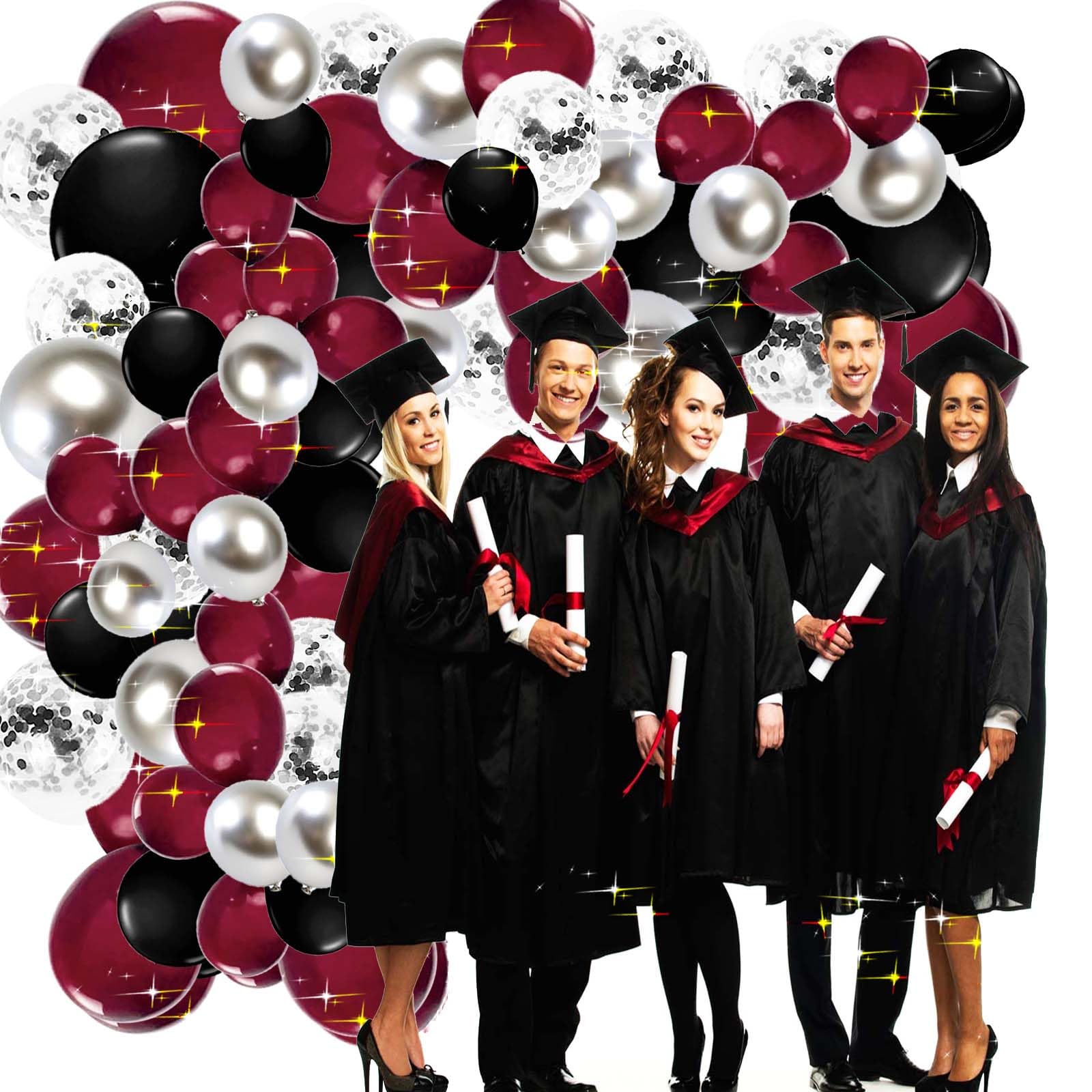 Graduation Party Decorations Maroon Black 2024/Burgundy Black Graduation Decorations Class of 2024/Burgundy Black Balloons/114Pcs Burgundy Silver Black Balloon Birthday Wedding/Maroon Black Birthday