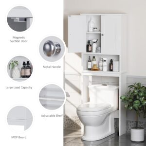 Meilocar Over The Toilet Storage Cabinet, Bathroom Storage Organizer Over Toilet, Space Saver W/Adjustable Shelf & Open Storage Shelf, White