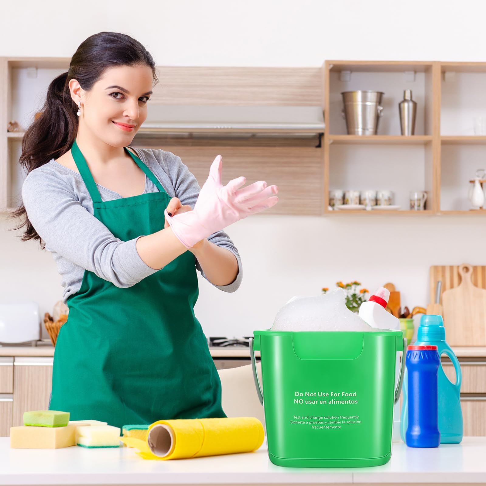 6 Pcs 6 Quart Cleaning Bucket Small Sanitizing Square Bucket Detergent Pail for Home Commercial Restaurant Kitchen Office School (Green)